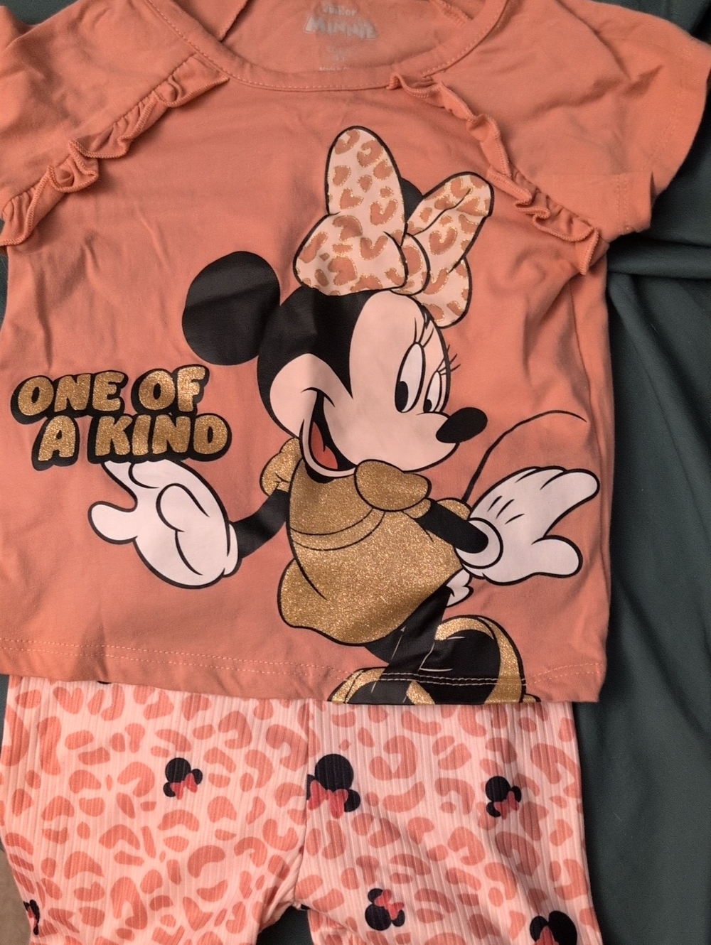 Minnie Mouse Peach Glitter Top & Leggings Set 4 T